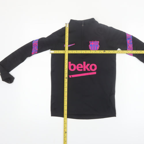 Nike Boys Black Barcelona Dri-FIT 1/4 Zip Long Sleeve Football Top S