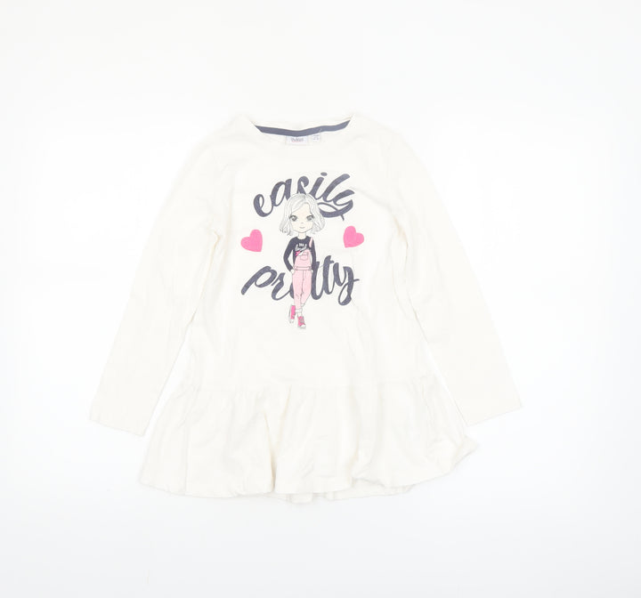 Blukids Girls Ivory Graphic T-Shirt Dress 5-6 Years Long Sleeve Cotton