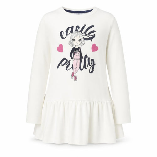 Blukids Girls Ivory Graphic T-Shirt Dress 5-6 Years Long Sleeve Cotton