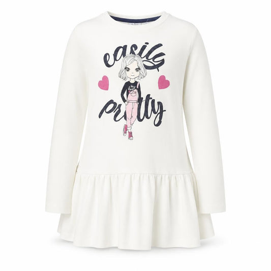 Blukids Girls Ivory Graphic T-Shirt Dress 5-6 Years Long Sleeve Cotton