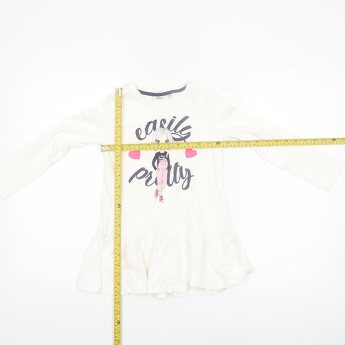 Blukids Girls Ivory Graphic T-Shirt Dress 5-6 Years Long Sleeve Cotton