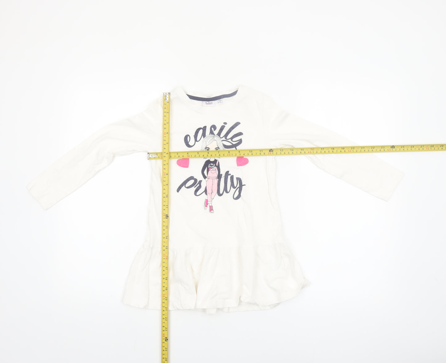 Blukids Girls Ivory Graphic T-Shirt Dress 5-6 Years Long Sleeve Cotton