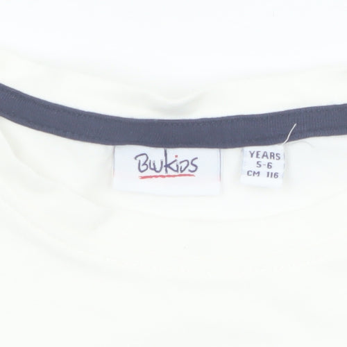 Blukids Girls Ivory Graphic T-Shirt Dress 5-6 Years Long Sleeve Cotton