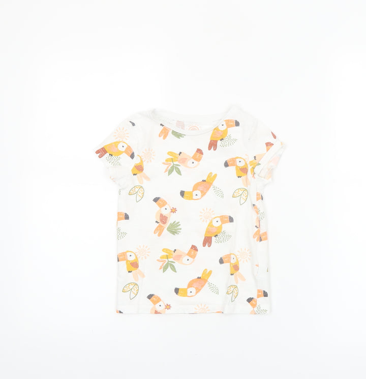 F&F Girls White 4-5 Years Toucan Print Cotton Short Sleeve T-Shirt