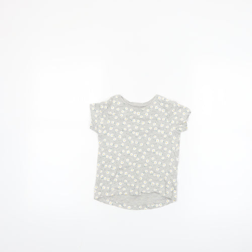 Primark Girls Grey Daisy Print Short Sleeve T-Shirt 3-4 Years Cotton Blend