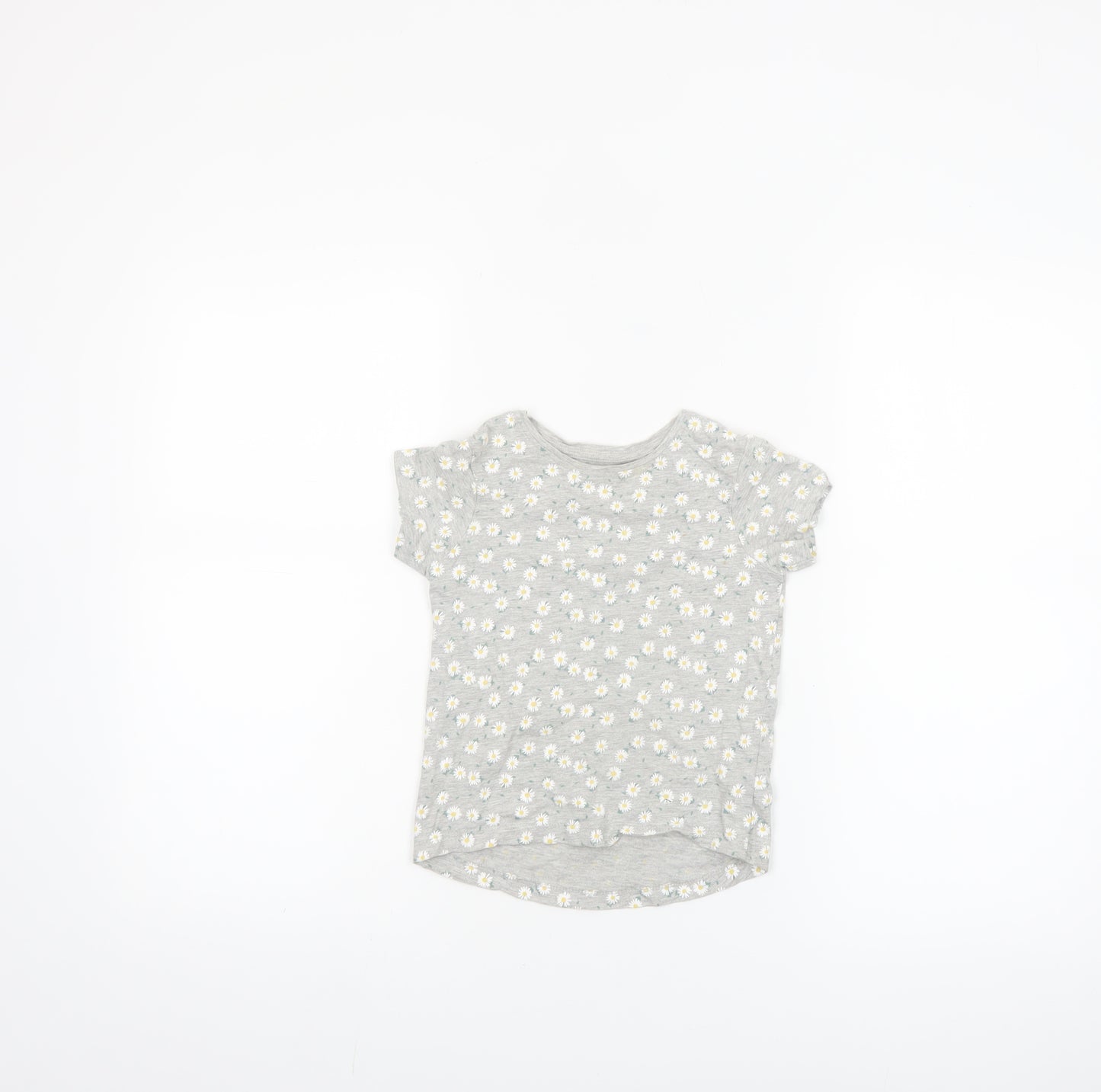 Primark Girls Grey Daisy Print Short Sleeve T-Shirt 3-4 Years Cotton Blend