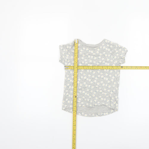 Primark Girls Grey Daisy Print Short Sleeve T-Shirt 3-4 Years Cotton Blend