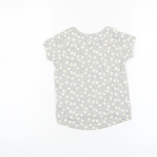Primark Girls Grey Daisy Print Short Sleeve T-Shirt 3-4 Years Cotton Blend