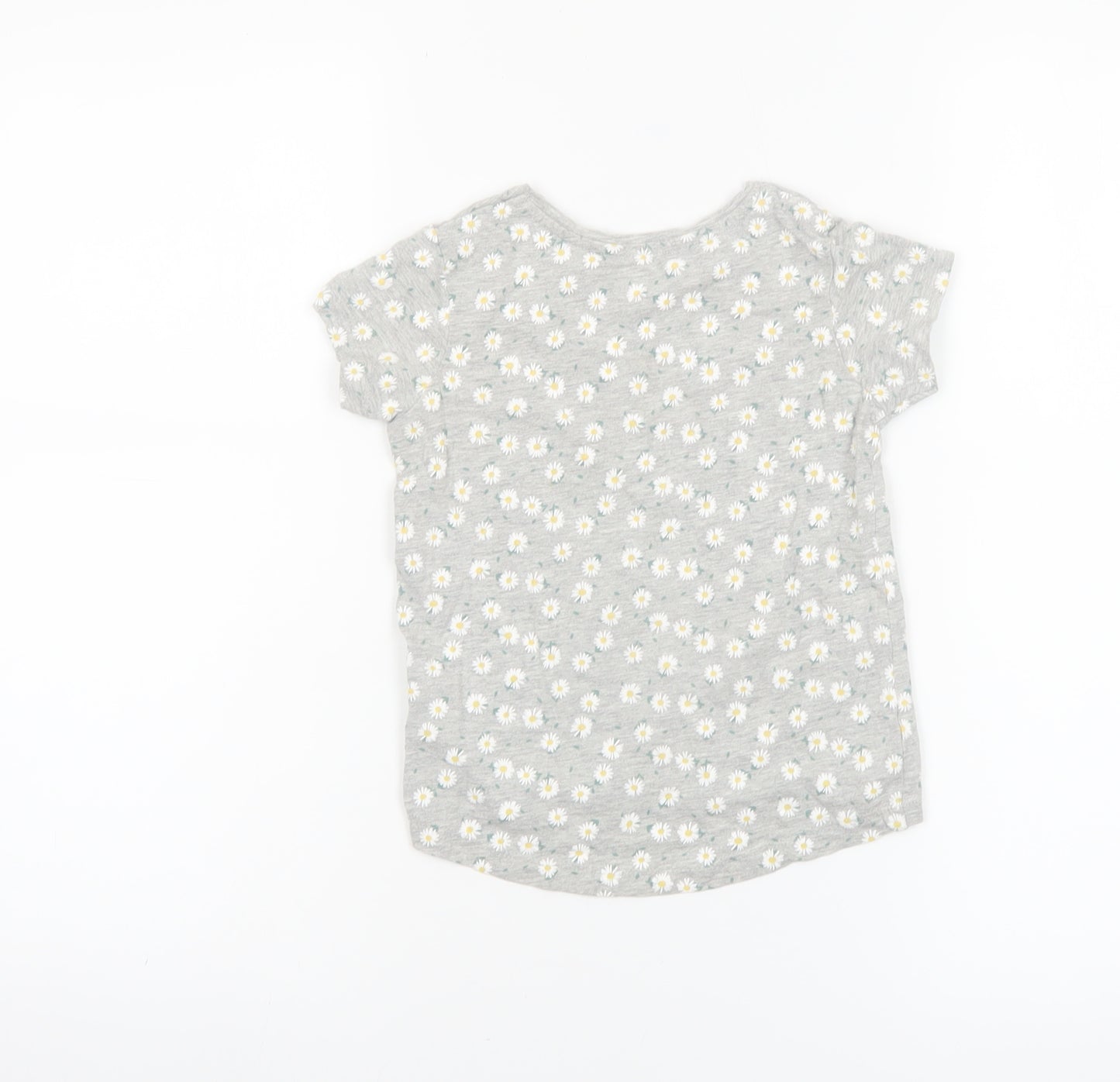 Primark Girls Grey Daisy Print Short Sleeve T-Shirt 3-4 Years Cotton Blend