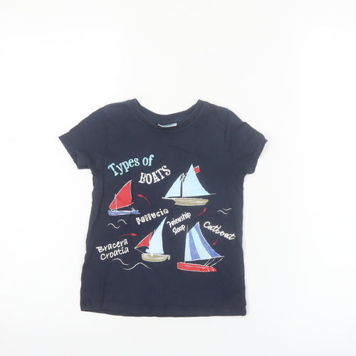 So Cute Boys Blue Types of Boats Graphic Cotton Short Sleeve T-Shirt 2-3 Years