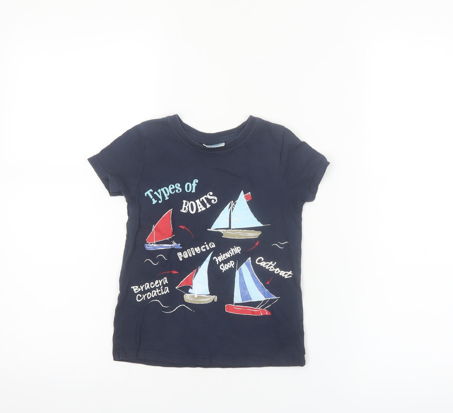 So Cute Boys Blue Types of Boats Graphic Cotton Short Sleeve T-Shirt 2-3 Years