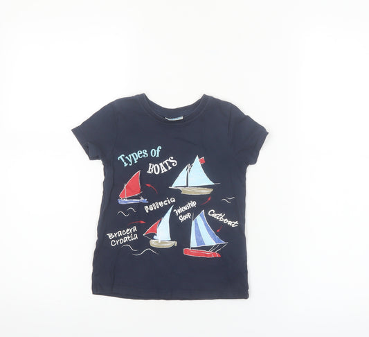 So Cute Boys Blue Types of Boats Graphic Cotton Short Sleeve T-Shirt 2-3 Years