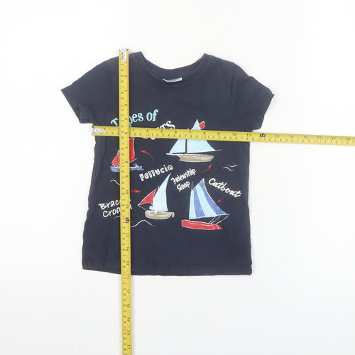 So Cute Boys Blue Types of Boats Graphic Cotton Short Sleeve T-Shirt 2-3 Years