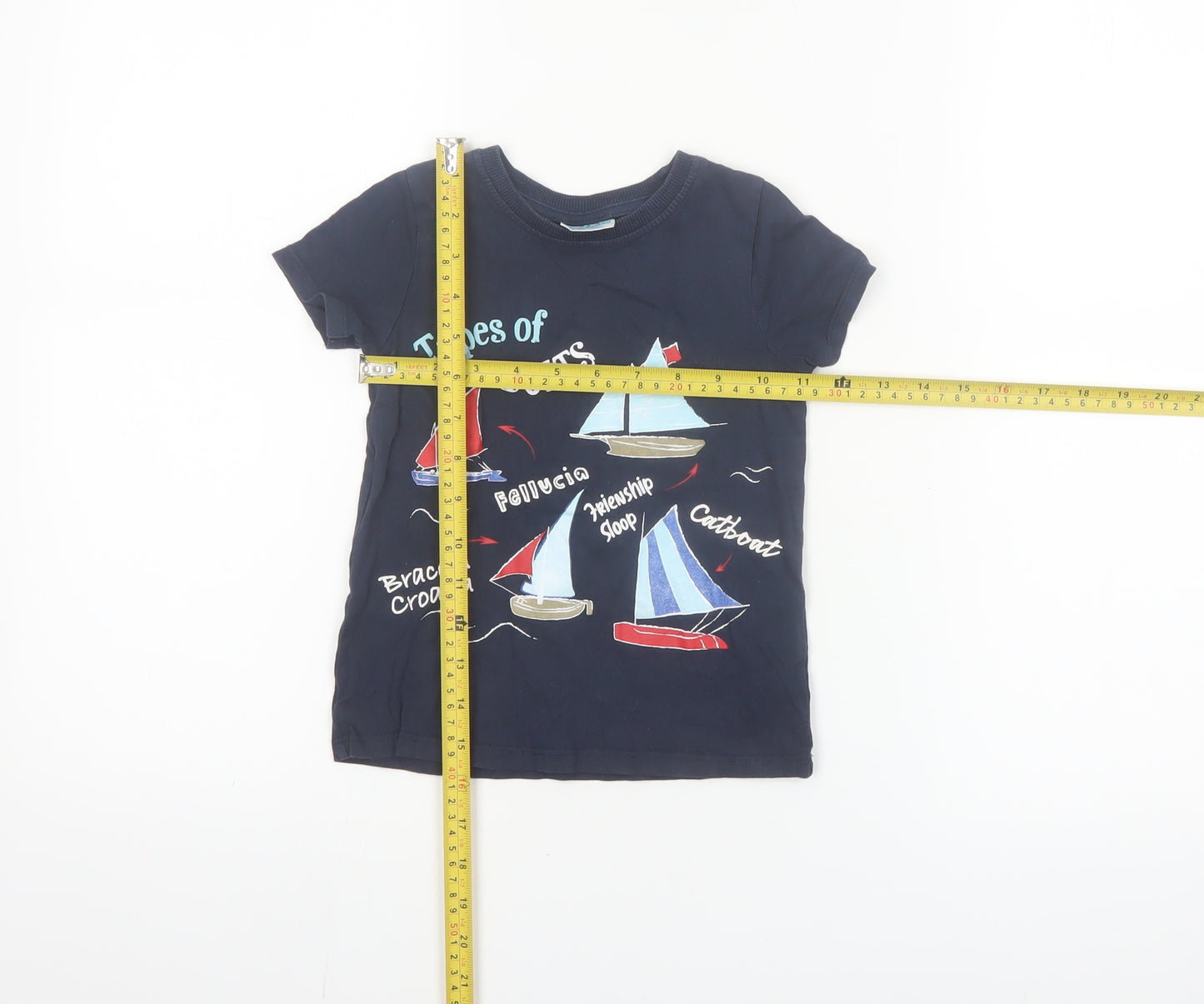 So Cute Boys Blue Types of Boats Graphic Cotton Short Sleeve T-Shirt 2-3 Years