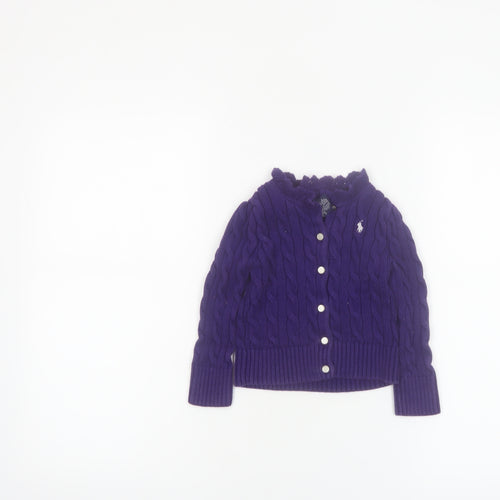 Ralph Lauren Girls Purple Cotton Cardigan Jumper 2-3 Years Button Knit