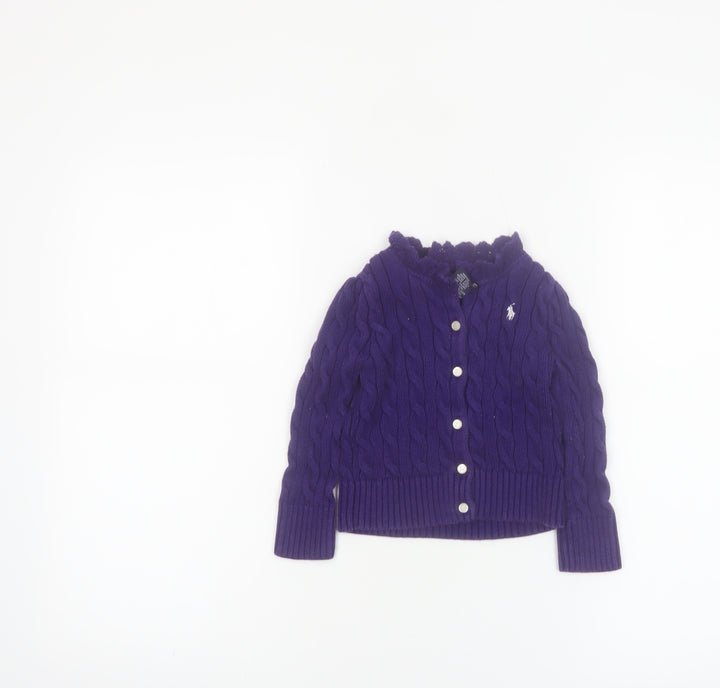 Ralph Lauren Girls Purple Cotton Cardigan Jumper 2-3 Years Button Knit