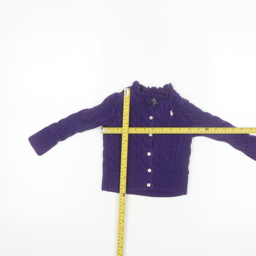 Ralph Lauren Girls Purple Cotton Cardigan Jumper 2-3 Years Button Knit
