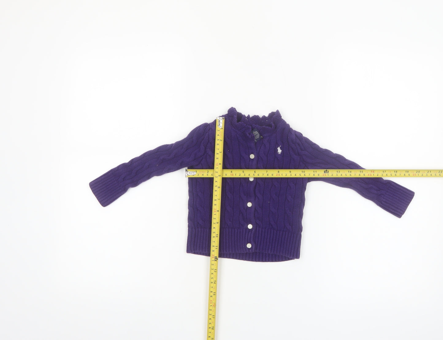 Ralph Lauren Girls Purple Cotton Cardigan Jumper 2-3 Years Button Knit