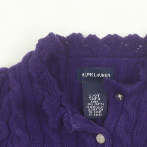 Ralph Lauren Girls Purple Cotton Cardigan Jumper 2-3 Years Button Knit