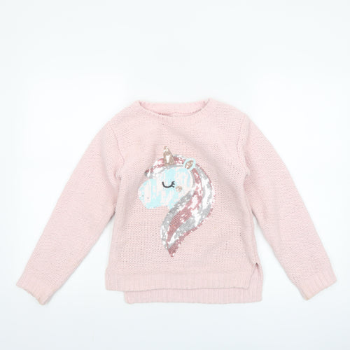 St Bernard for Dunnes Stores Girls Pink Sequin Unicorn Pullover Jumper Age 10