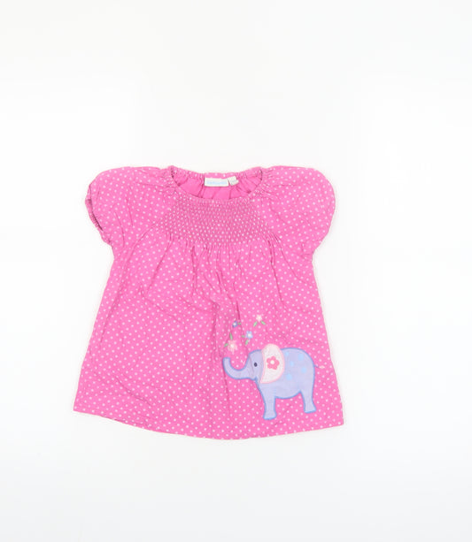 JoJo Maman Bébé Girls Pink Polka Dot Elephant Top 3-4 Years 100% Cotton