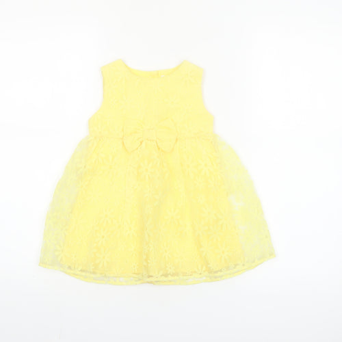 Fred & Flo Girls Yellow Floral Lace Fit & Flare Party Dress 12-18 Months