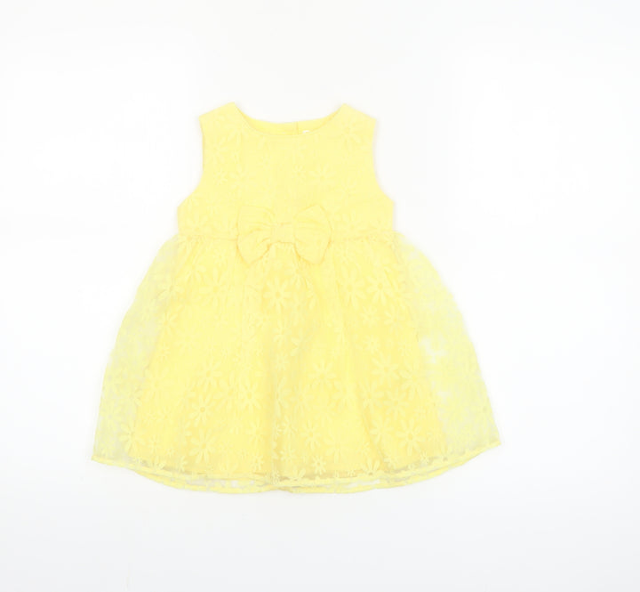 Fred & Flo Girls Yellow Floral Lace Fit & Flare Party Dress 12-18 Months