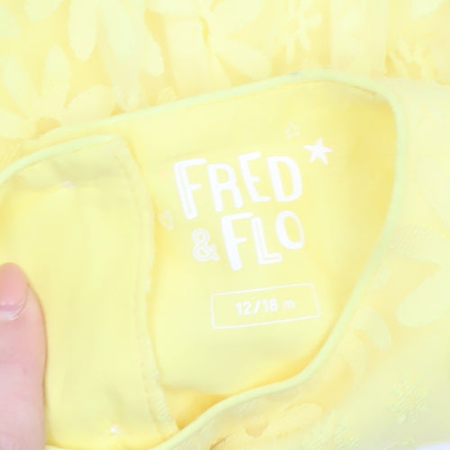 Fred & Flo Girls Yellow Floral Lace Fit & Flare Party Dress 12-18 Months
