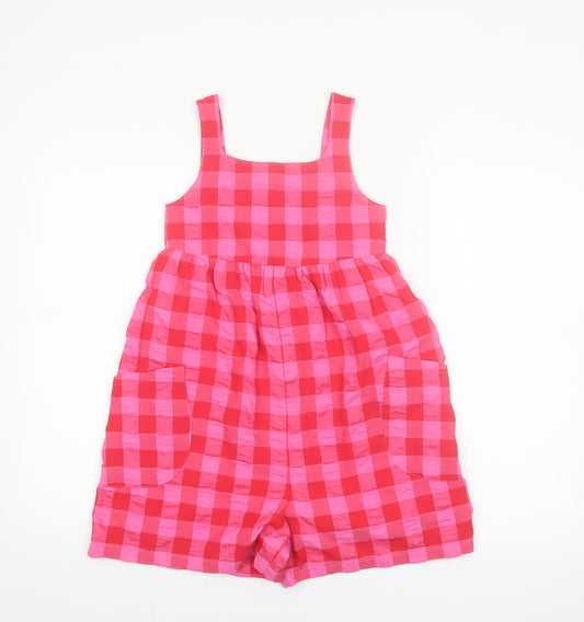 Next Girls Pink Check Playsuit 9 Years Sleeveless Square Neck