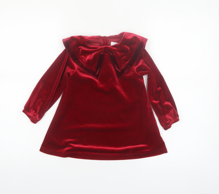 Leigh Tucker Willow Girls Red Velvet Bow Dress 18-24 Months Party Wear