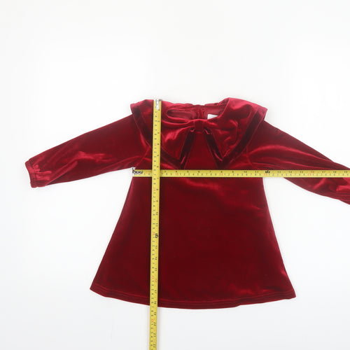 Leigh Tucker Willow Girls Red Velvet Bow Dress 18-24 Months Party Wear