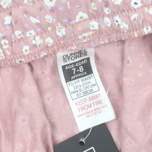 Dunnes Stores Girls Pink Floral Cotton A-Line Skirt Age 7-8 Years