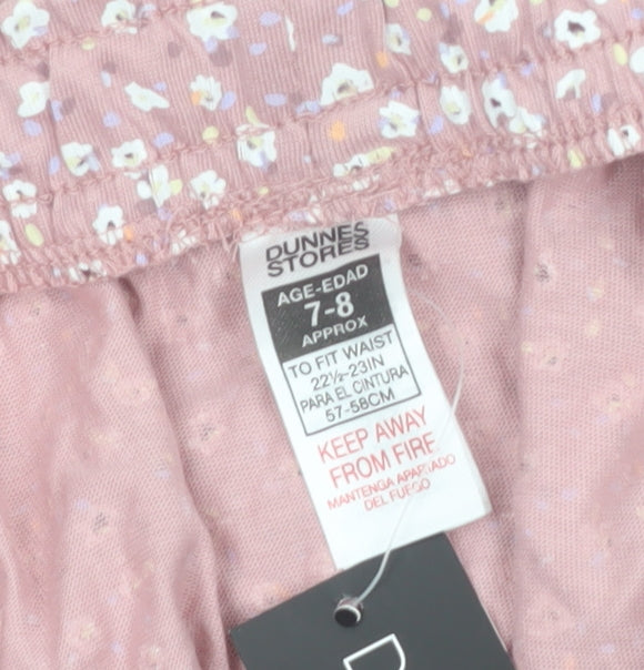 Dunnes Stores Girls Pink Floral Cotton A-Line Skirt Age 7-8 Years