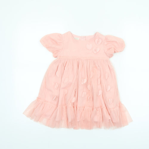 Monsoon Girls Pink 2-3 Years Tutu Dress with Heart Appliqué Puff Sleeves