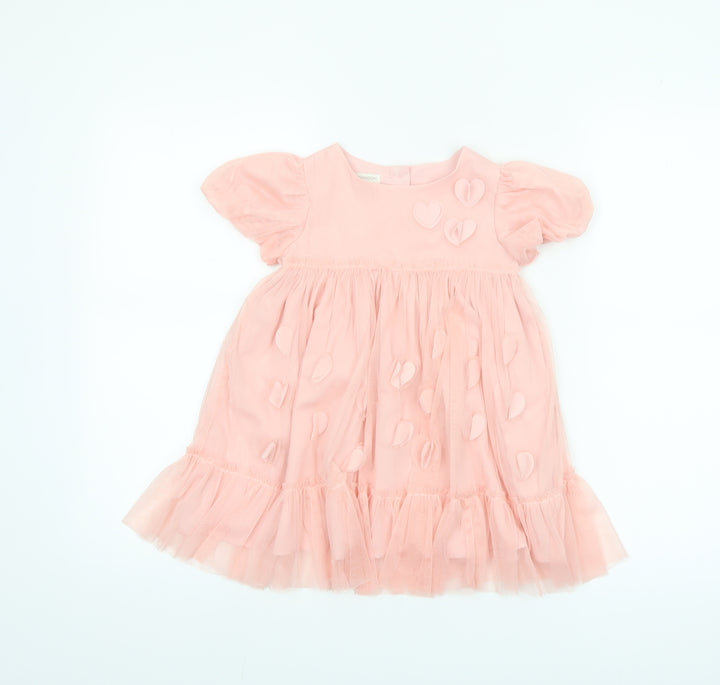 Monsoon Girls Pink 2-3 Years Tutu Dress with Heart Appliqué Puff Sleeves