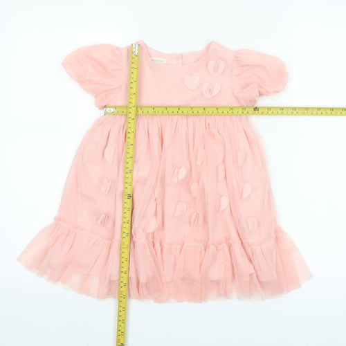 Monsoon Girls Pink 2-3 Years Tutu Dress with Heart Appliqué Puff Sleeves
