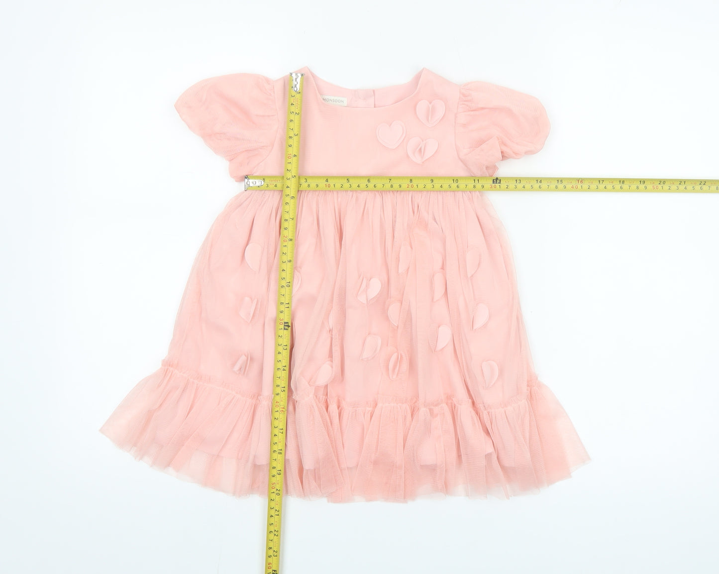 Monsoon Girls Pink 2-3 Years Tutu Dress with Heart Appliqué Puff Sleeves