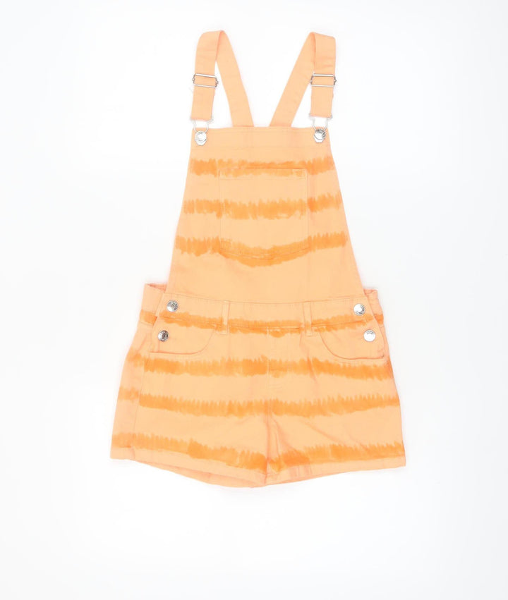 Denim Co Girls Orange Tie Dye Cotton Dungaree Shorts 9-10 Years Casual