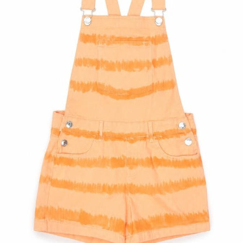 Denim Co Girls Orange Tie Dye Cotton Dungaree Shorts 9-10 Years Casual