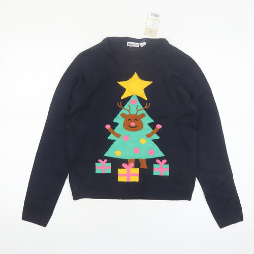 Pepperts Boys Navy Christmas Reindeer Tree Pullover Jumper 146/152 (11-12 Years)