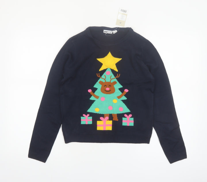 Pepperts Boys Navy Christmas Reindeer Tree Pullover Jumper 146/152 (11-12 Years)