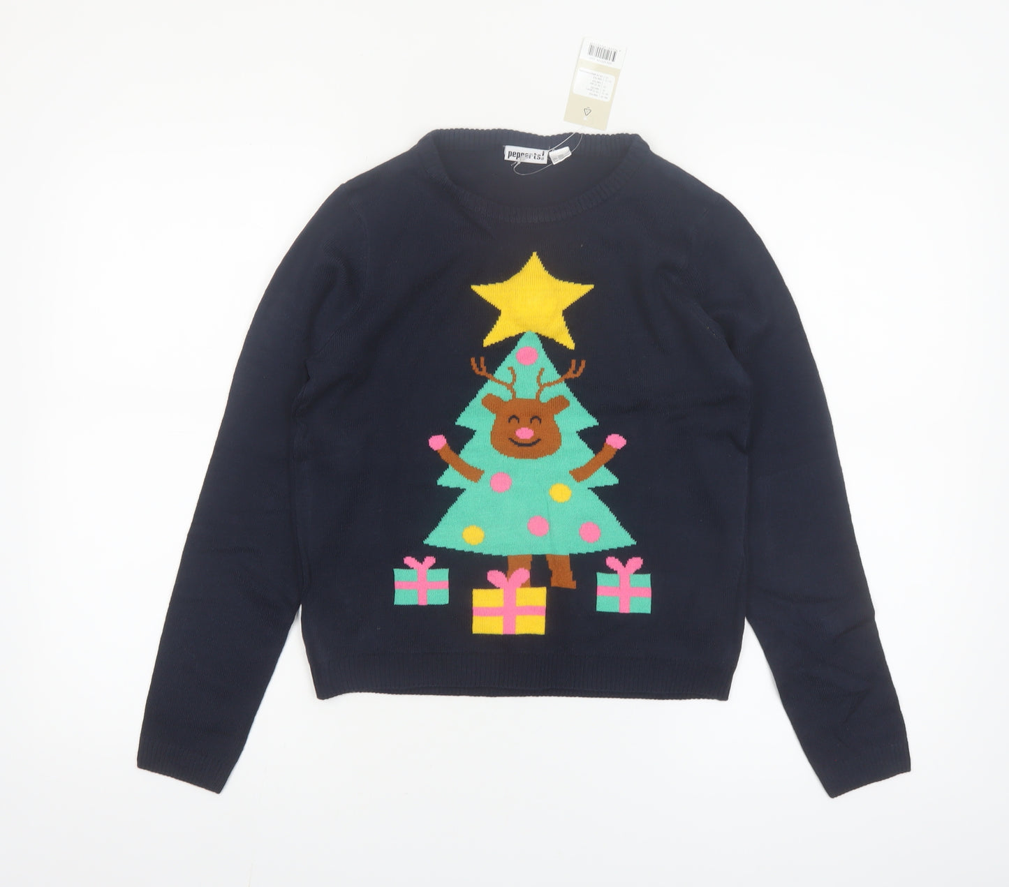 Pepperts Boys Navy Christmas Reindeer Tree Pullover Jumper 146/152 (11-12 Years)