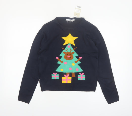 Pepperts Boys Navy Christmas Reindeer Tree Pullover Jumper 146/152 (11-12 Years)