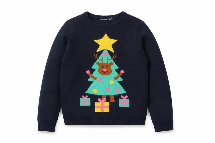 Front view of Pepperts boys’ navy christmas reindeer tree jumper 146/152 (11-12 years)