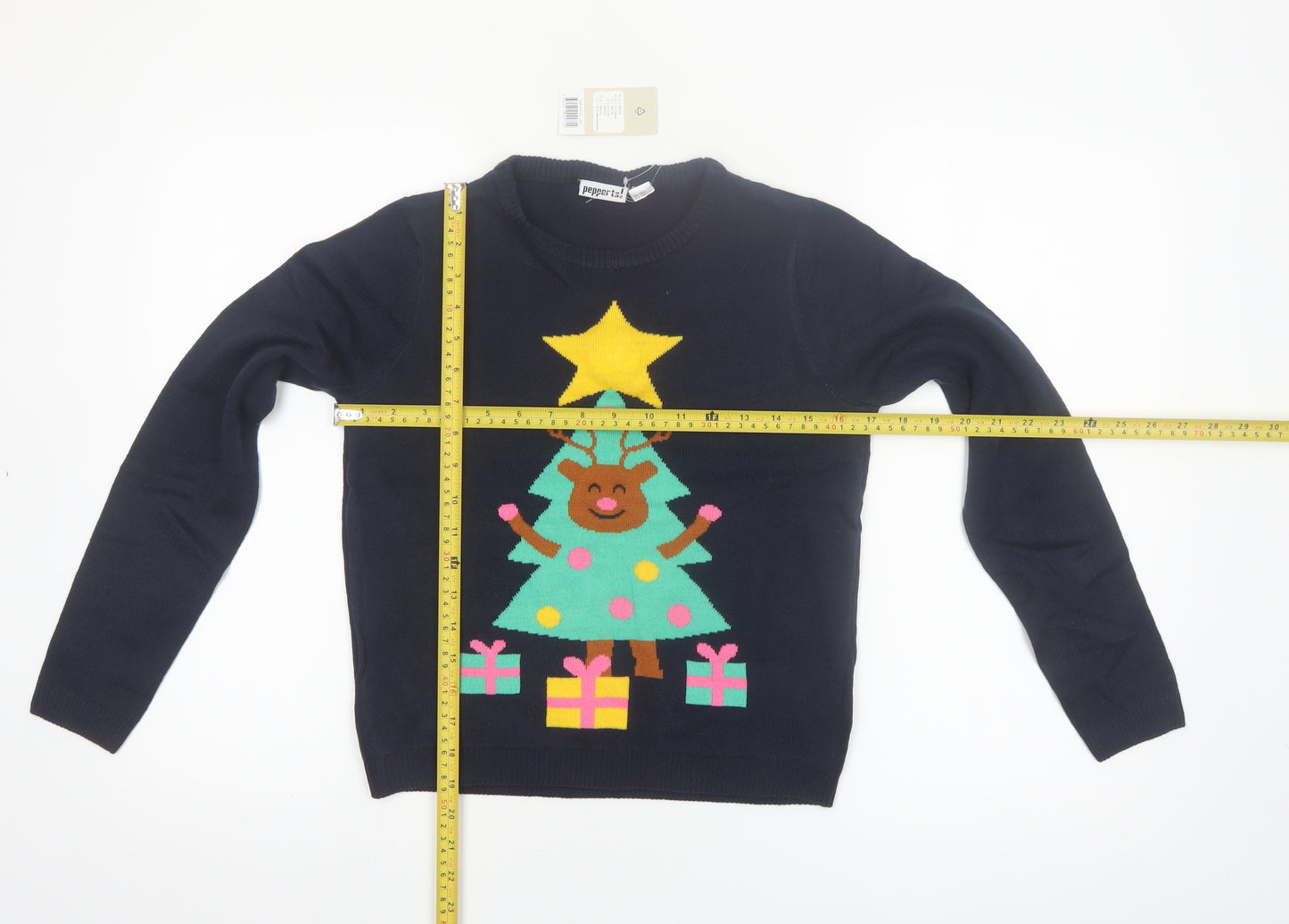 Pepperts Boys Navy Christmas Reindeer Tree Pullover Jumper 146/152 (11-12 Years)
