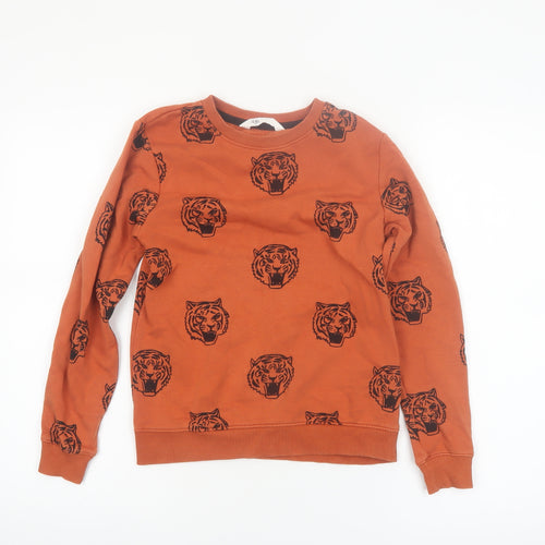 H&M Boys Orange Tiger Print Crew Neck Sweatshirt 8-10 Years Cotton Blend