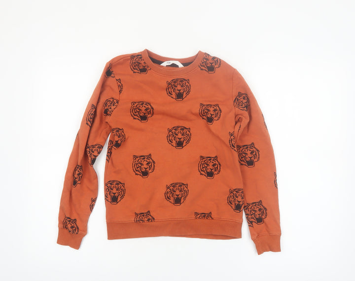 H&M Boys Orange Tiger Print Crew Neck Sweatshirt 8-10 Years Cotton Blend