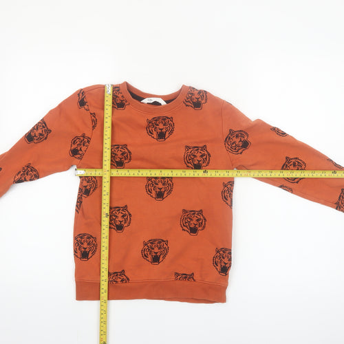 H&M Boys Orange Tiger Print Crew Neck Sweatshirt 8-10 Years Cotton Blend
