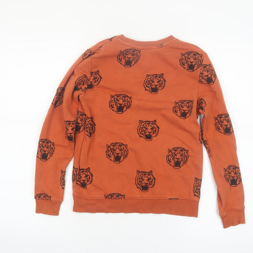 H&M Boys Orange Tiger Print Crew Neck Sweatshirt 8-10 Years Cotton Blend