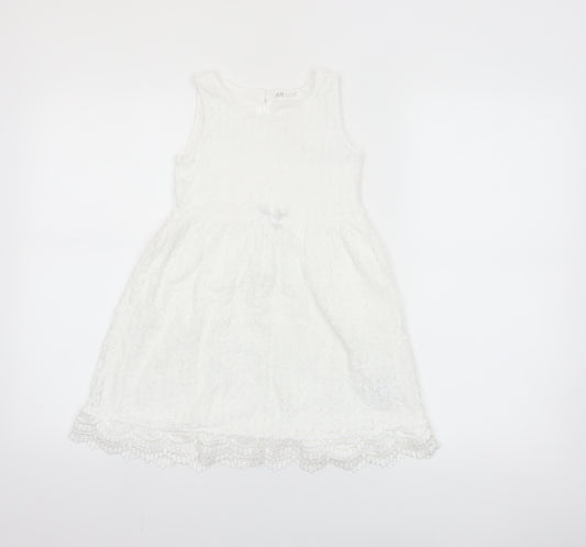 H&M Girls White Lace A-Line Party Dress 6-7 Years Sleeveless